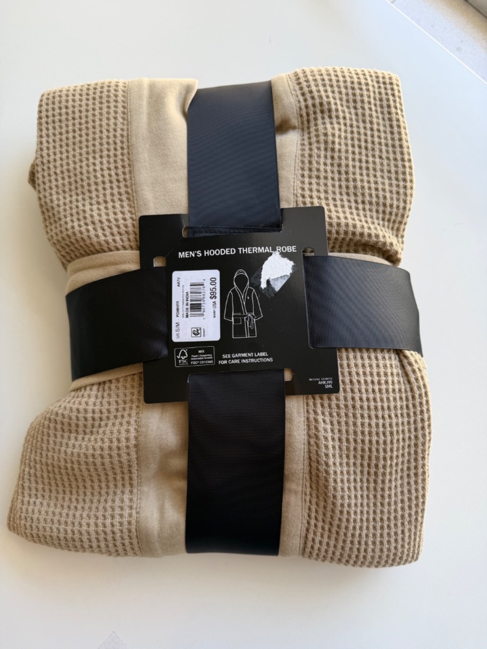 Polo Ralph Lauren Mens Thermal Hooded Robe Beige Size S/M - Picture 5 of 7
